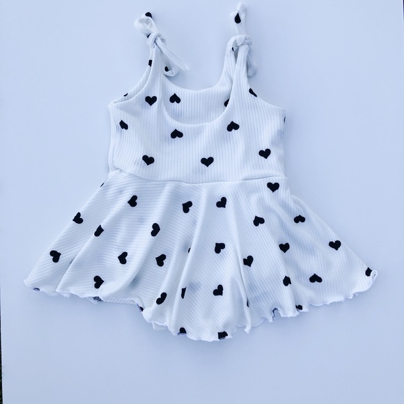 Toddler Black & White Heart Skirted Bodysuit, Valentine Day Dress - Picture 2 of 3